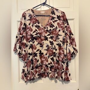 Floral Blouse ruffle v neck party casual top long sleeve shirt business winter